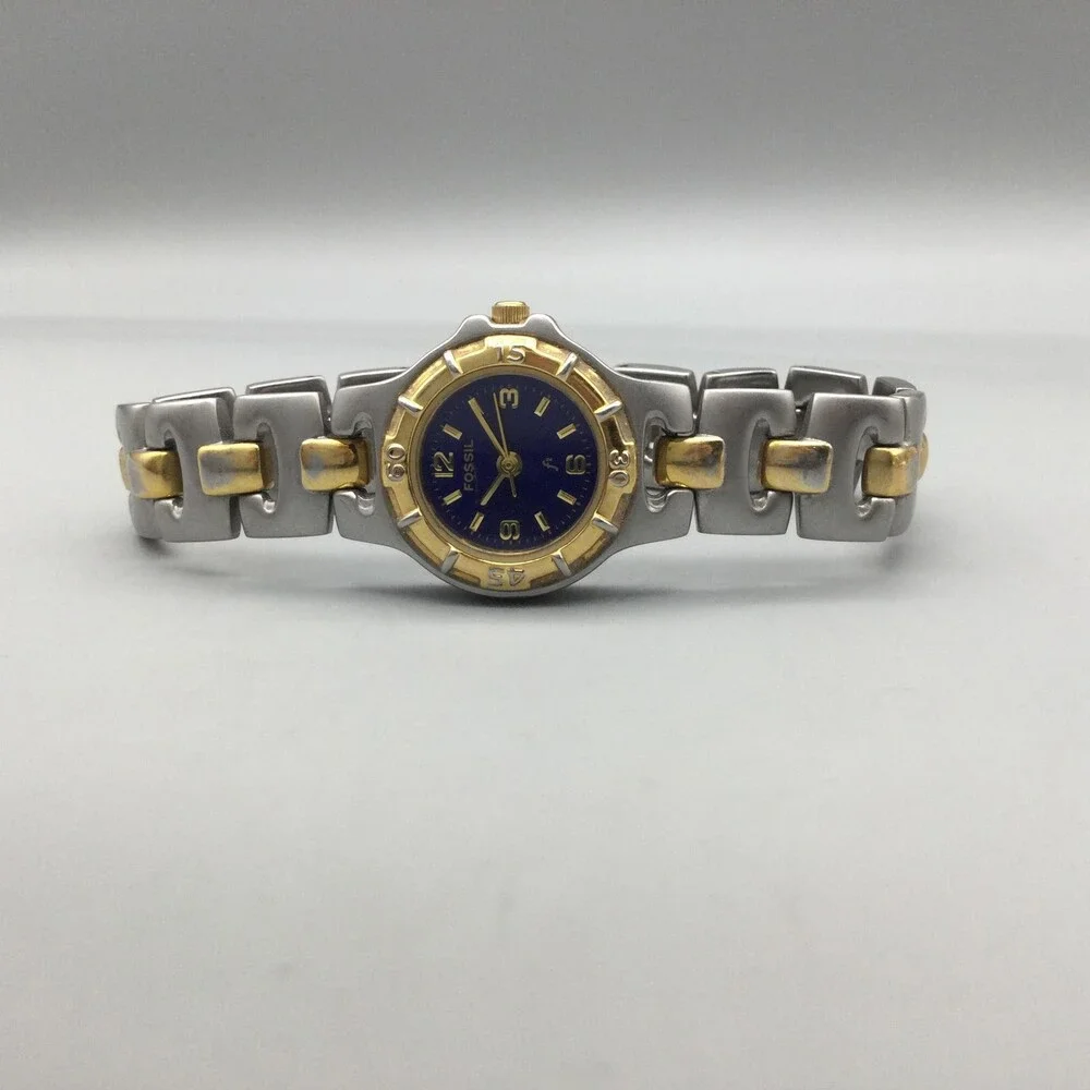 Fossil F2 ES-9194 Womens Watch 22mm Purple Dial Two Tone New Battery 6.25
